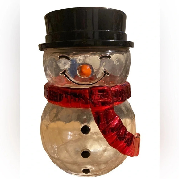 BATH & BODY WORKS Single-Wick Clear Glass Snowman Candle Holder Retired NWT - Picture 1 of 4